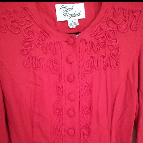 VTG Red Long Sleeves Embroidered Button Up Dress - Picture 4 of 6